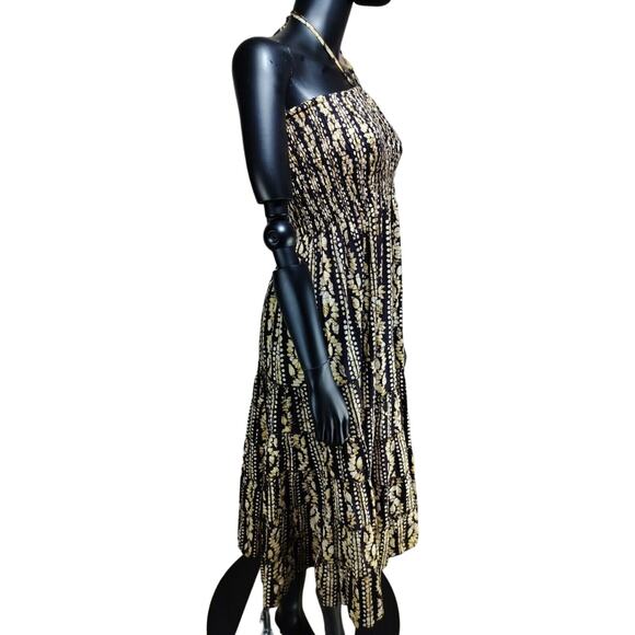 Halter Neck Tie Brown & Cream Strapless Boho Maxi Dress One Size - Picture 3 of 16